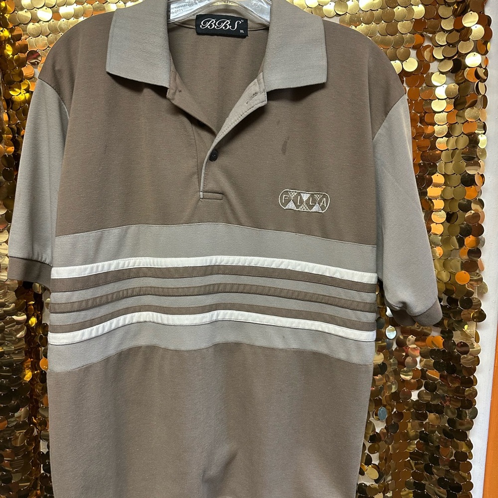 Source Unknown Taupe and Cream Polo Shirt